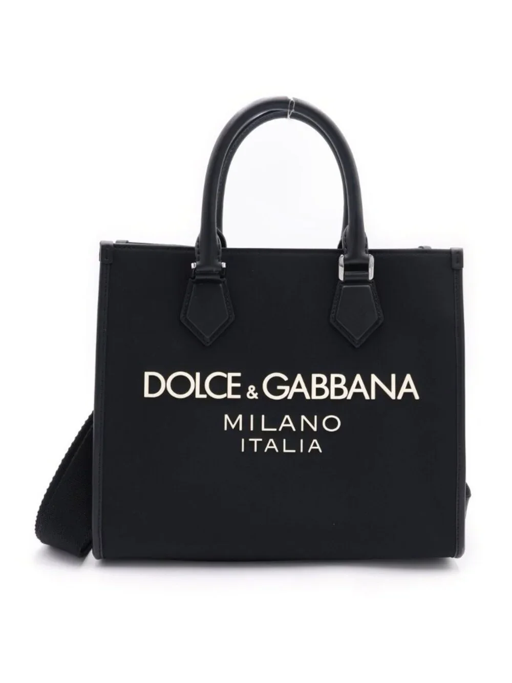 Dolce & Gabbana Rubberized Logo Small Nylon Shopping Bag Black
